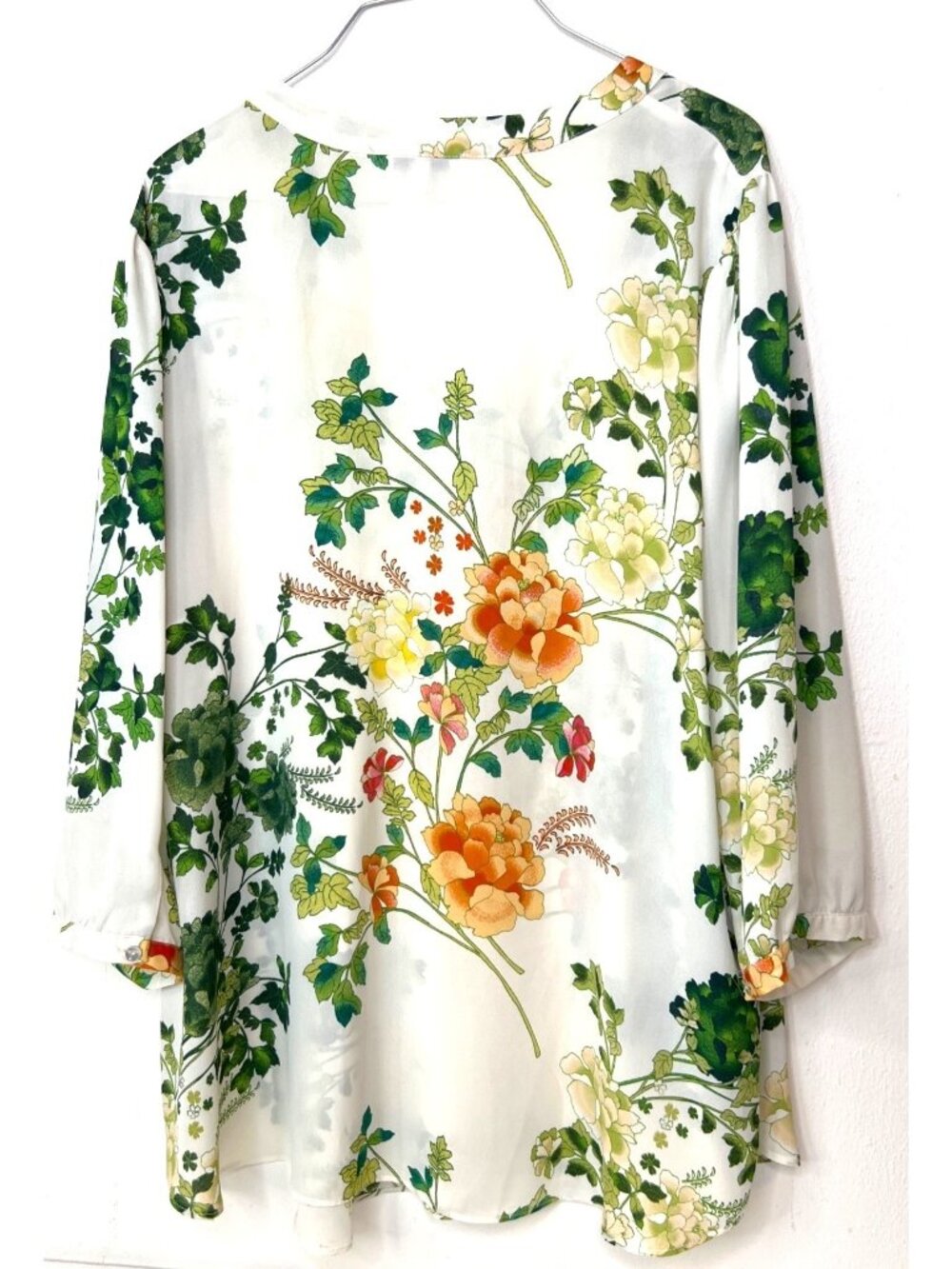 Rose + Olive 2X Floral Botanical Leaves Blouse Popover Pleating Flowy Romantic - Picture 8 of 10